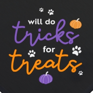 Halloween Pet Bandana, Cute Dog Bandana - Halloween Paw Prints with 'Will do Tricks for Treats', Halloween Dog Accessory,