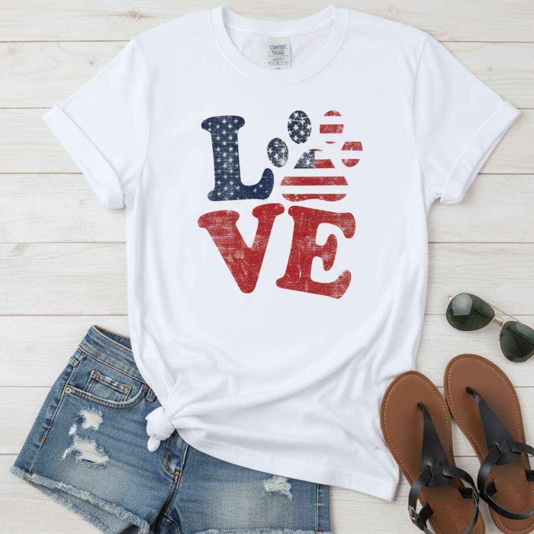 Love USA Paw | Patriotic Dog Lover Womens Tshirt 