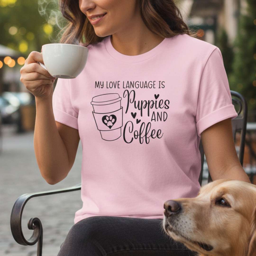 Puppies and Coffee Love Language Women's T-Shirt