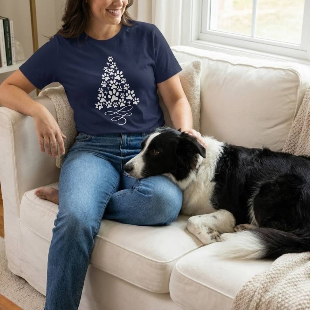 Christmas Paw Tree | Dog Lover Womens Tshirt blue on woman
