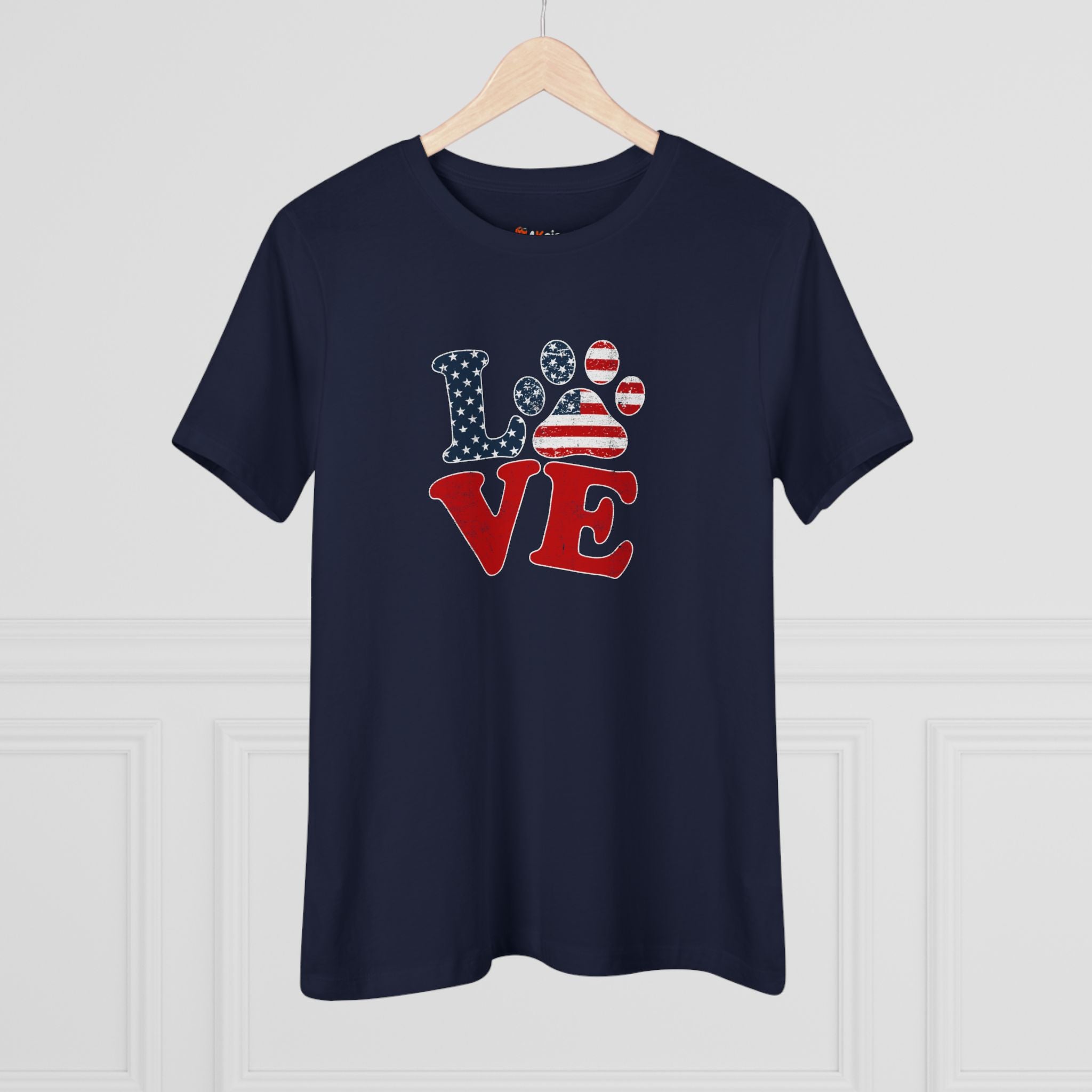 Love USA Paw | Patriotic Dog Lover Womens Tshirt