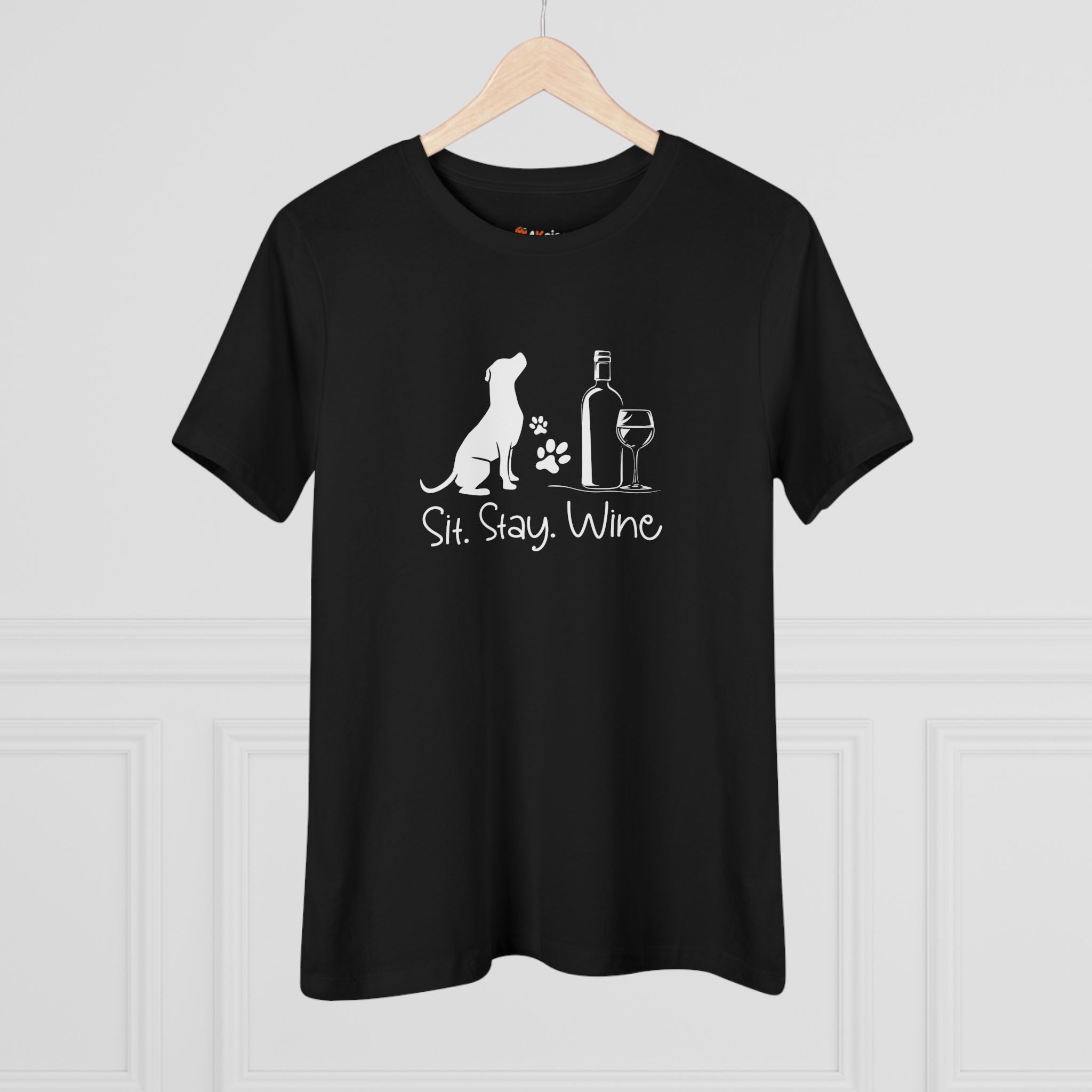 Sit Stay Wine | Dog and Wine Lovers Womens Tshirt