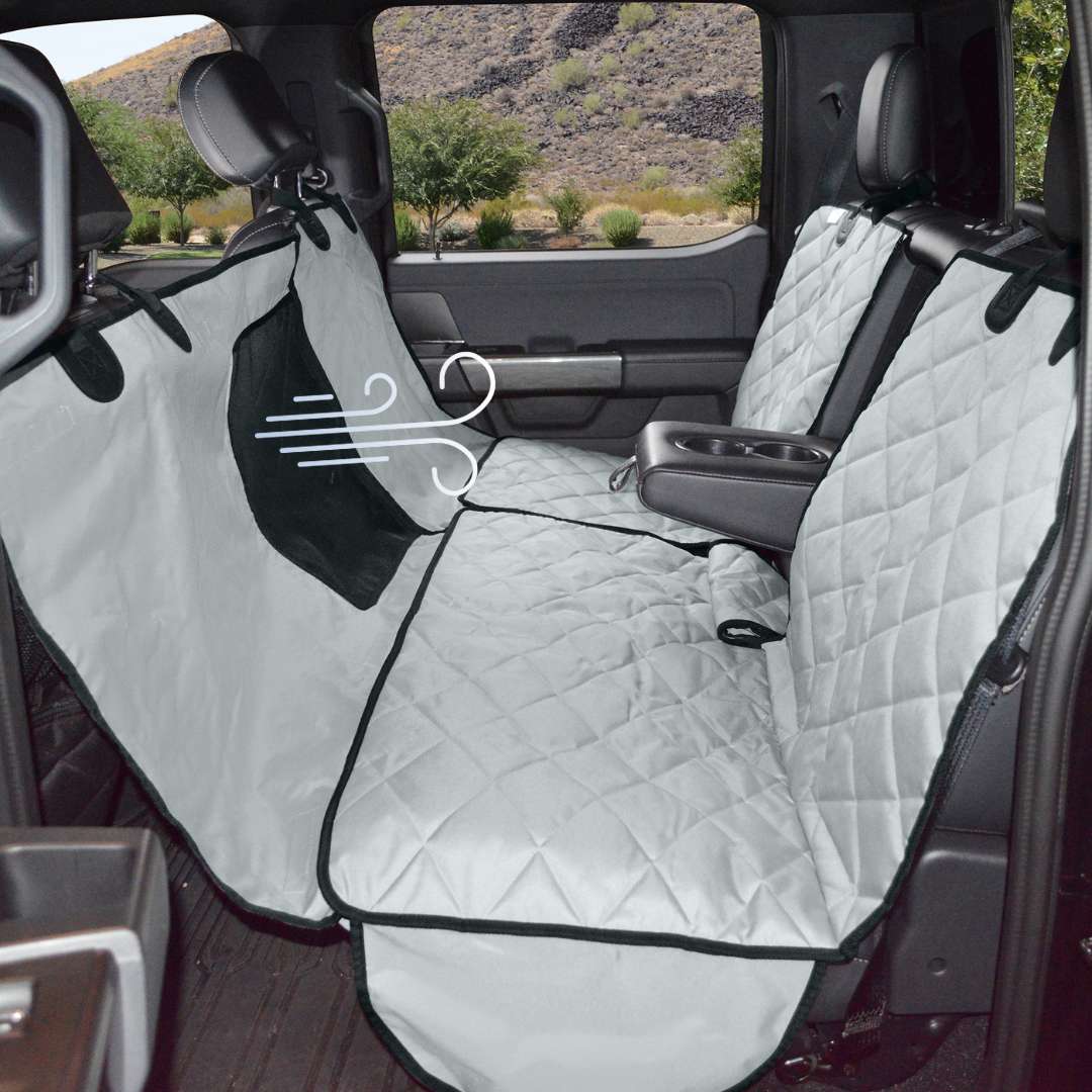 4Knines Crew Cab Truck Seat Cover with Hammock Mesh Window  Grey