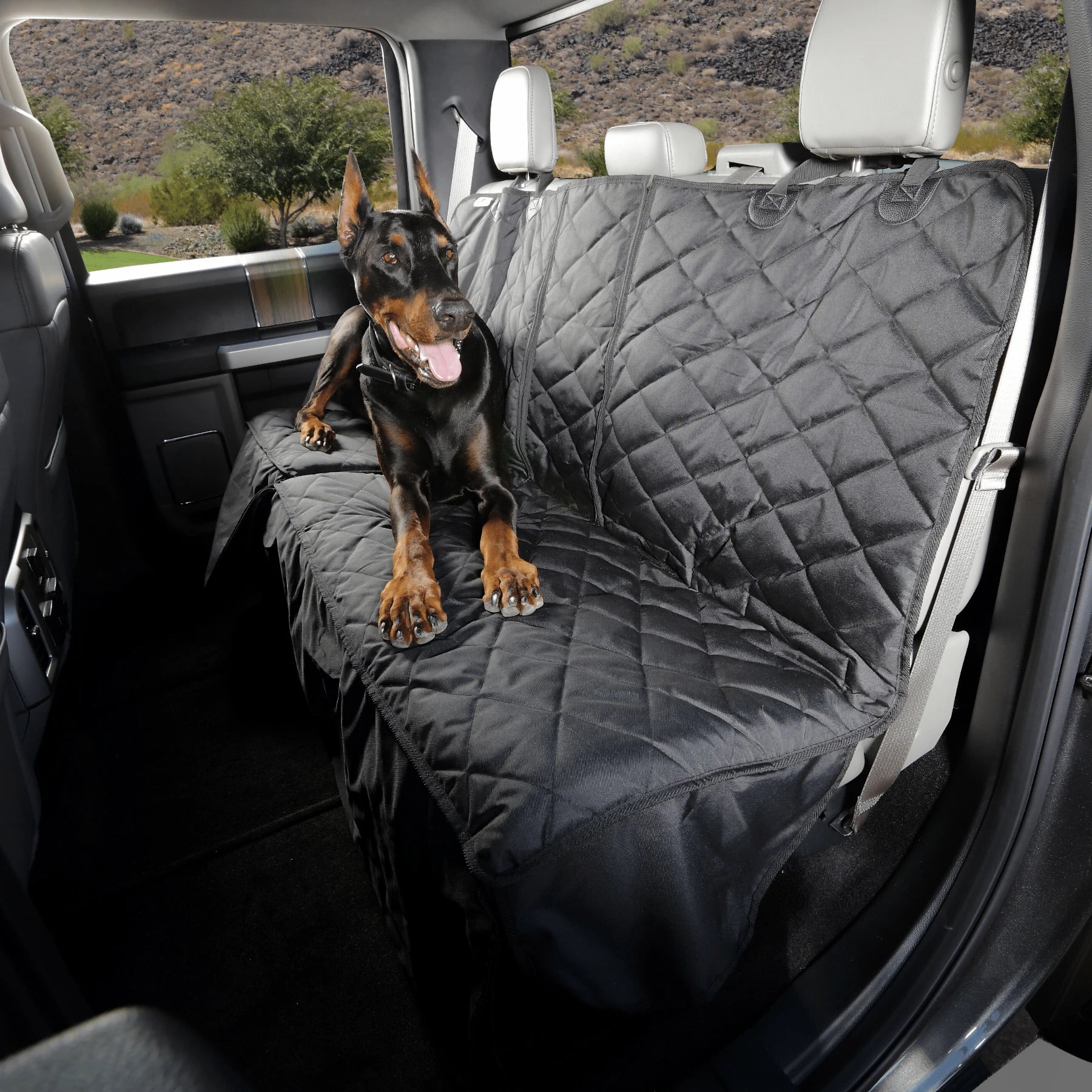 https://4knines.com/products/crew-cab-rear-bench-seat-cover-with-hammock - Best Dog Seat Covers for Ford F150 Crew Cabs