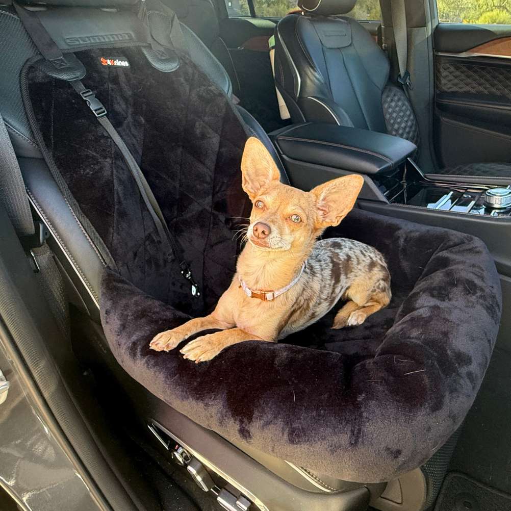 Dog Car Seat – Plush Travel Dog Bed for Small and Medium Dogs Black