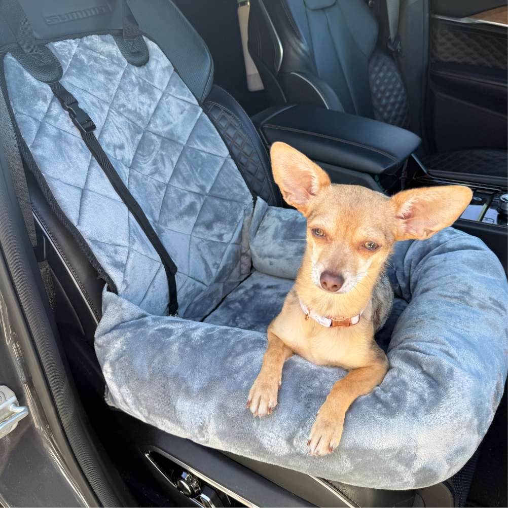 Dog Car Seat – Plush Travel Dog Bed for Small and Medium Dogs Grey
