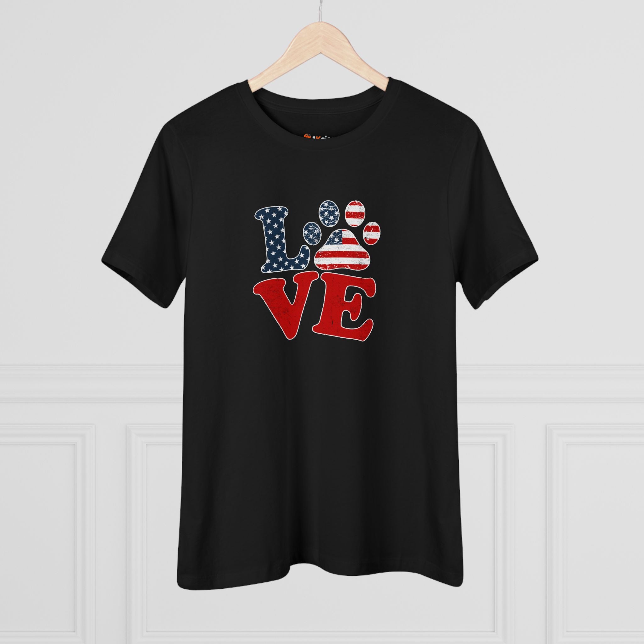 Love USA Paw | Patriotic Dog Lover Womens Tshirt