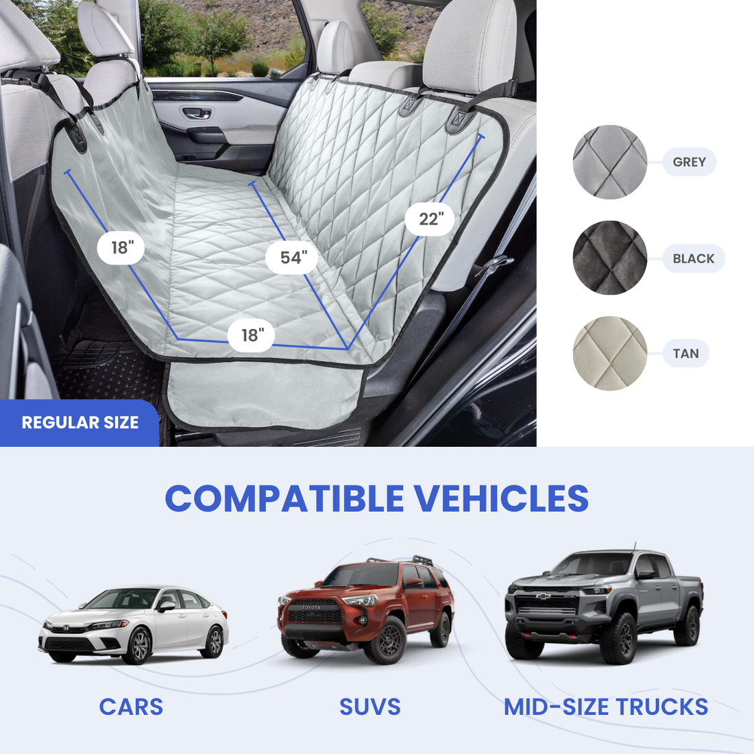 Dog Rear Seat Cover with Hammock size measurements compatible vehicles